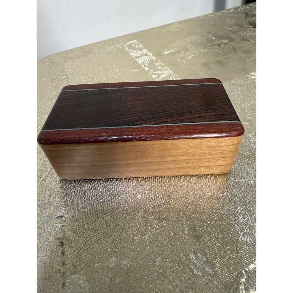 Handcrafted Wooden Sliding Lid Trinket Box Inlaid Wood Jewelry Keepsake Box